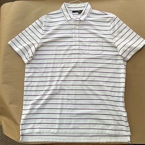 RLX Ralph Lauren Golf Shirt, Pointed Collar, XL, White with Purple Stripes